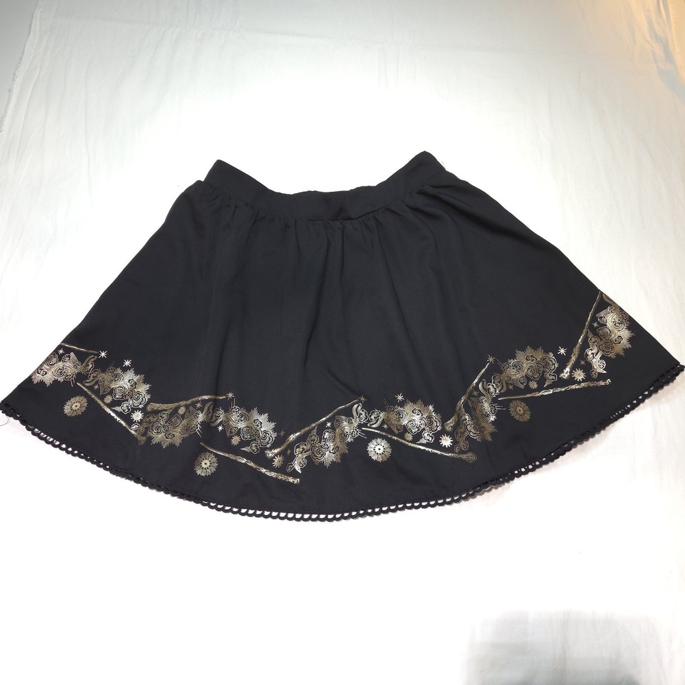 Harry Potter Wizarding World Black Gold Wand Celestial Mini Skirt Scallop Trim M - Picture 3 of 11